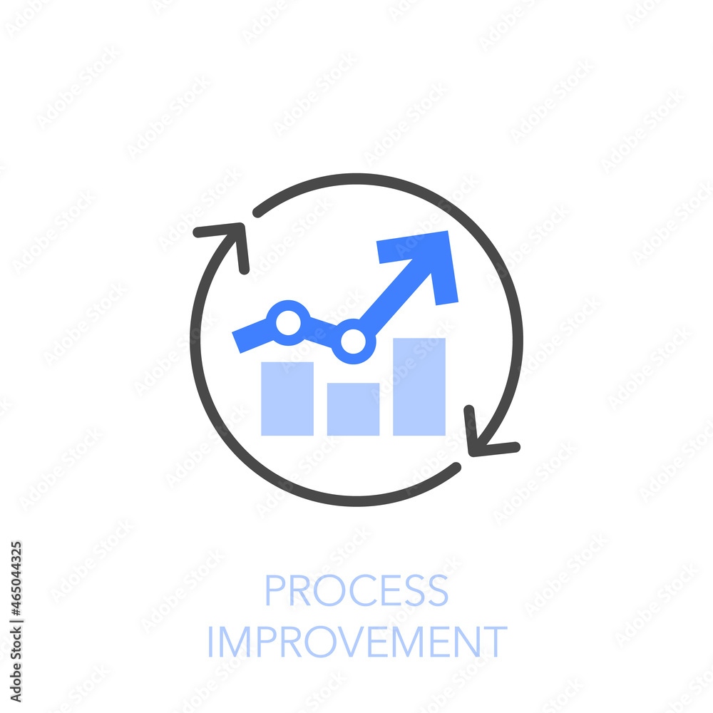 Aufkleber process improvement symbol with process arrows and a growth chart. easy to use for your website or p