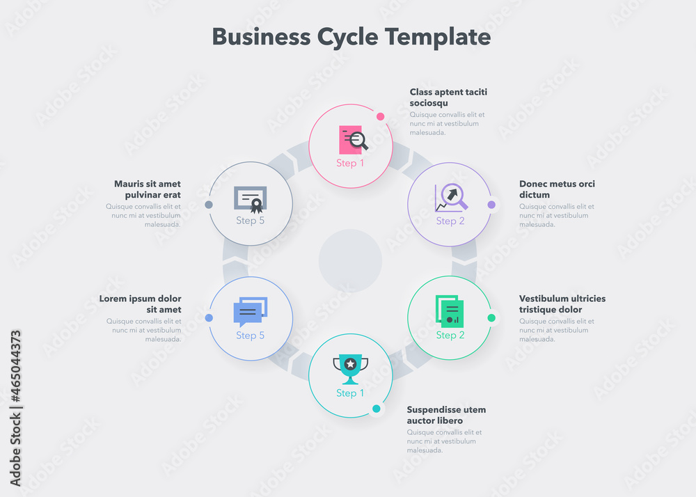 Poster Simple concept for business cycle diagram with six steps and place for your description. Flat infographic design template for website or presentation.