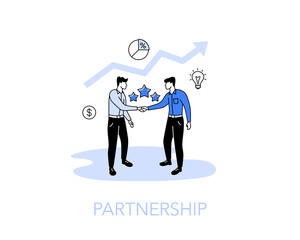 Illustration of a partnership with two men are shaking hands to conclude a contract. Easy to use for your website or presentation.