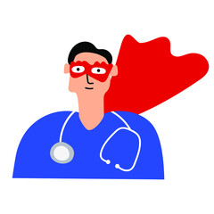 Doctor with stethoscope look like  superhero. Vector illustration on white background. 