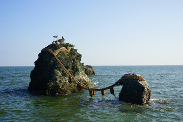Meoto-iwa or rocks of the married couple at Futamiokitama-jinja (Shrine) in Mie, Japan - 三重県...