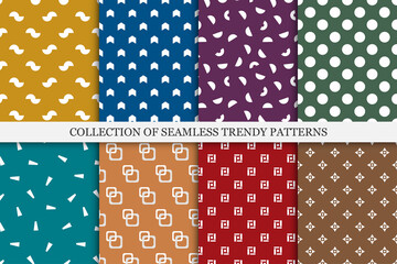 Collection of bright colorful seamless patterns. Creative trendy backgrounds - textile prints