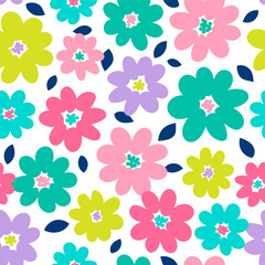 Colorful hand drawn floral seamless pattern background