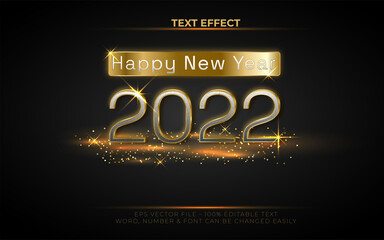 Happy new year 2022 text effect gold style. Editable text effect.