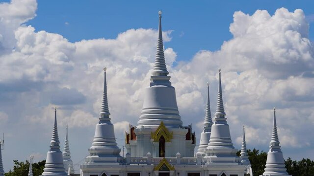 Ashoka temple at Samutprakan province. Thailand. Timelapse with cloud passing by at background. Landmarks and sacred place of Buddha Religious.