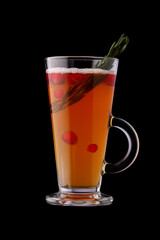 mulled wine with cranberry and rosemary isolated on black