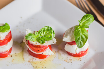 Caprese salad with mozarella cheese,tomatoes and basil.creative option