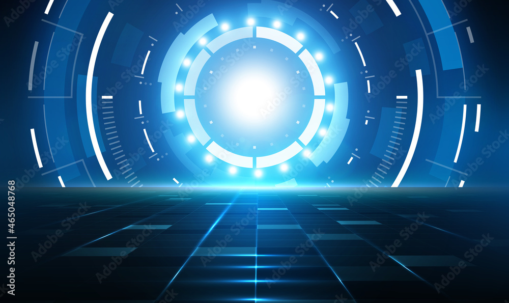 Poster vector futuristic technology background with with high technology circle and shine light within. fut