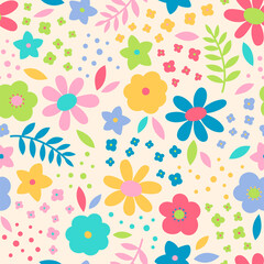 Colorful hand drawn floral seamless pattern background.