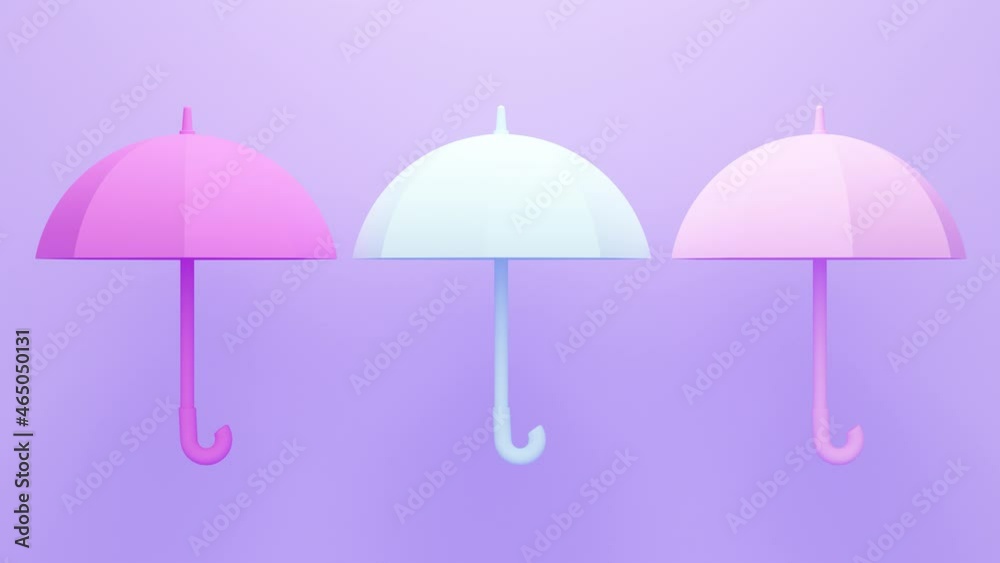 Poster lilac background with colored umbrellas. minimal modern seamless motion design. abstract loop animat