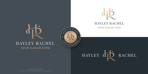 letter h r monogram serif logo design - obrazy, fototapety, plakaty