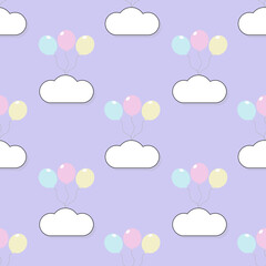 Cute cartoon seamless pattern. Balloons and clouds. beautiful pastel colors for illustration, wallpaper, wrapping paper, fabric