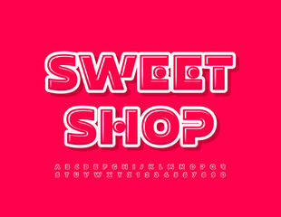 Vector bright Sign Sweet Shop. Original Alphabet Letters and Numbers set. Trendy Glossy Font.