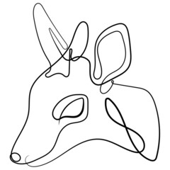 Roe deer, capreolus capreolus, buck in vector illustration. Line art drawing of roe deer silhouette isolated on white background. Roe deer for background, logo or tattoo.