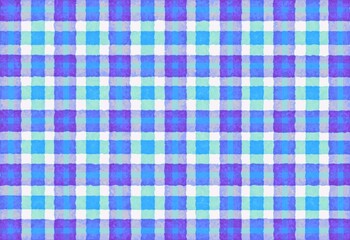 Blue turquoise purple old vintage background with blur, gradient and grunge texture. Classic checkered geometric pattern. Checkered texture. Ornament from colored square elements. Watercolor texture.