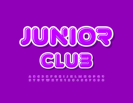Vector creative Poster Junior Club. Modern Violet Font. Glossy Alphabet Letters and Numbers set