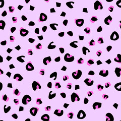 Vector drawing consisting of abstract dots. Pink and black irregular dots on a pale pink background. Beautiful Geometric Layouts In Pastel Colors.