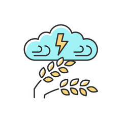 Adverse weather RGB color icon. Severe climate conditions lead to harvest damage and hunger. Lack of crops. Weather disaster and starvation. Isolated vector illustration. Simple filled line drawing