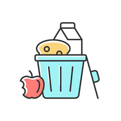 Food misuse RGB color icon. Excessive nutrition and addictive overeating. Poverty and hunger issue. Food imbalance in world. Isolated vector illustration. Simple filled line drawing