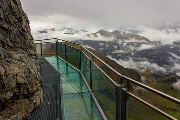 Schilthorn thrill walk with glass platform with an amazing panoramic view, Switzerland, Europe