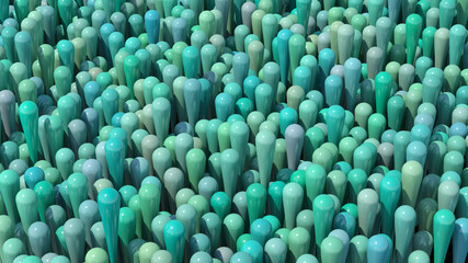Group of abstract green glossy shapes. 3d render.
