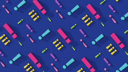 Group of bright colorful exclamation points. Abstract illustration, 3d render.