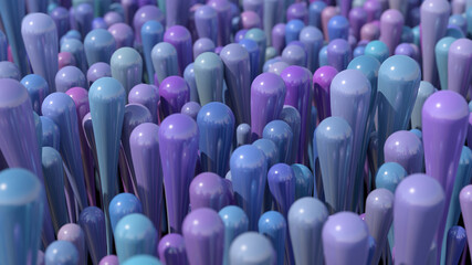 Obraz premium Group of abstract blue and purple glossy shapes. 3d render, close-up.