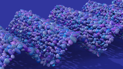 Obraz premium Waving blue and purple circle shapes. Blue background. Abstract illustration, 3d render.