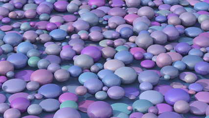 Blue and purple balls morphing. Abstract illustration, 3d render.