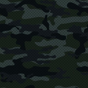 Abstract vector camouflage texture, dark green background, repeat background. Military fabric texture.