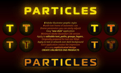 Text with particles background. 8 Adobe Illustrator graphic styles