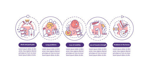 Naklejka premium Physical health issue vector infographic template. Physiotherapy presentation outline design elements. Data visualization with 5 steps. Process timeline info chart. Workflow layout with line icons