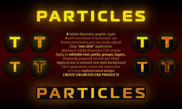 Text with particles background. 8 Adobe Illustrator graphic styles