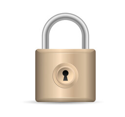 Locked Padlock gold isolated on white background. Door protection mechanism. Vector illustration