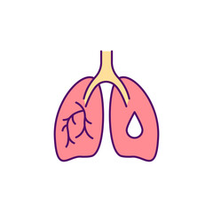 Phlegm buildup in lungs RGB color icon. Chronic bronchitis symptom. Lung inflammation. Bronchi walls covered with mucus. Sputum overproduction. Isolated vector illustration. Simple filled line drawing