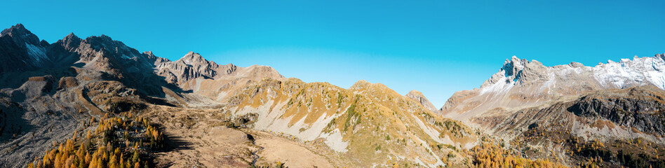 autumn aerial view of the Val di Campo near Poschiavo in Switzerland	