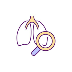 Lungs function check up RGB color icon. Diagnosing lung cancer. Pulmonary function screening. Diagnostic test. Physical examination. Isolated vector illustration. Simple filled line drawing