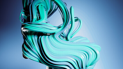 Teal abstract curvy simple shapes. Modern flow blue background. Purple smooth fluid. 3d rendering