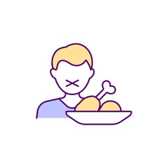Anorexia nervosa RGB color icon. Eating disorder. Lack of appetite. Food refusal. Gastrointestinal diseases symptom. Inability to eat. Isolated vector illustration. Simple filled line drawing