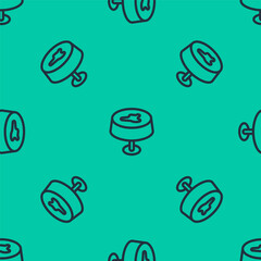 Blue line Stain on the tablecloth icon isolated seamless pattern on green background. Vector