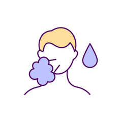 Coughing with phlegm RGB color icon. Contagious respiratory illness. Producing mucus with cough. Viral infection. Sputum overproduction. Isolated vector illustration. Simple filled line drawing