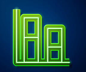 Glowing neon line Graph, schedule, chart, diagram, infographic, pie graph icon isolated on blue background. Vector