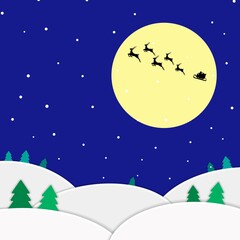 サンタクロースと夜の雪景色の風景イラスト