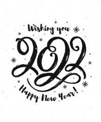 New Year greeting card with hand drawn lettering 2022.