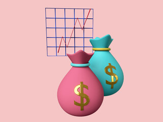 business 3d icon on pastel color background.
