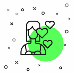 Black line Love yourself icon isolated on white background. Self love. Self care and happiness. Vector