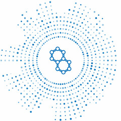 Blue line Molecule icon isolated on white background. Structure of molecules in chemistry, science teachers innovative educational poster. Abstract circle random dots. Vector