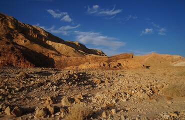 Hiking in evening in Shehoret mountains, south Israel 