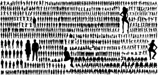 Fotobehang black silhouette people collection vector, isolated © zolotons