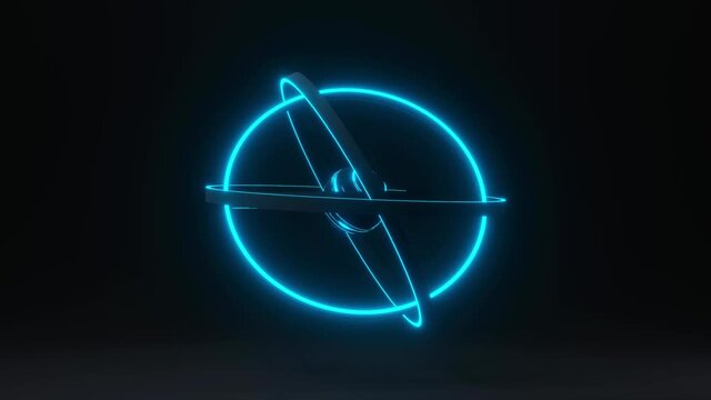 Loop animation of neon rotation sphere with rotation orbits 